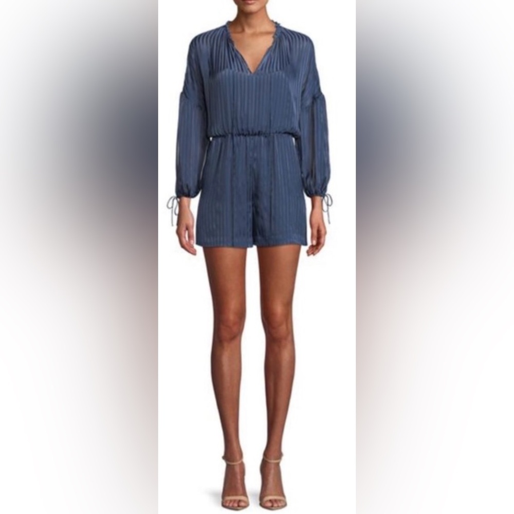 Alice + Olivia Striped Bishop Sleeve Romper | Sapphire Blue | Size 4 | Like New